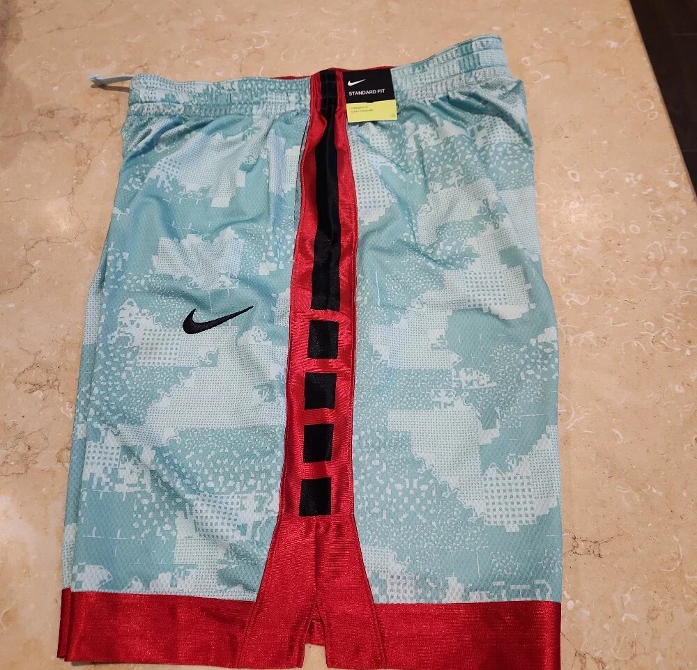 Nike Aqua Camo Basketball Shorts with Red and Black Trim
